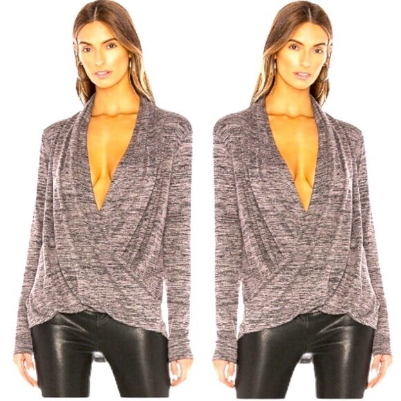 Heathered Pomegranate Knit Blouse with Suplice Neckline - Picture 3 of 3